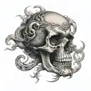 front facing skull makde of  spiraling dark clouds surrounding tattoo design idea