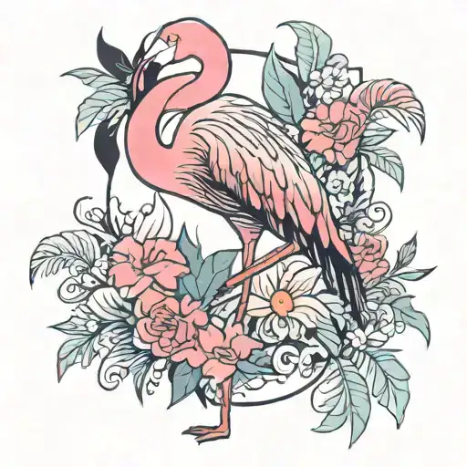 flamingo surrounded tattoo design idea