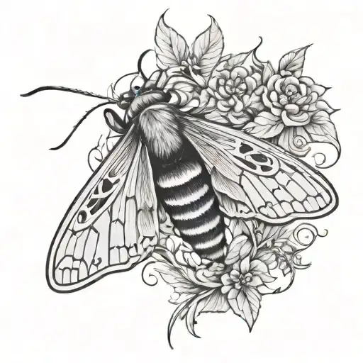 plant vines moth in the middle going horizontal tattoo design idea