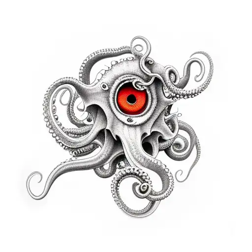 tentacles all along the arm with some red eyes spots randomly tattoo design idea