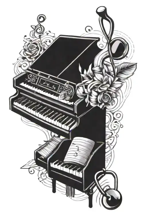 A tattoo design combining a piano and a stethoscope to represent your love for music and your studies in medicine tattoo design idea