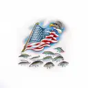 American flag sleave with hunting and fishing  tattoo design idea
