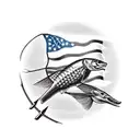 American flag sleave with hunting and fishing  tattoo design idea