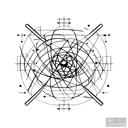 An atom structure made up of agricultural tools tattoo design idea