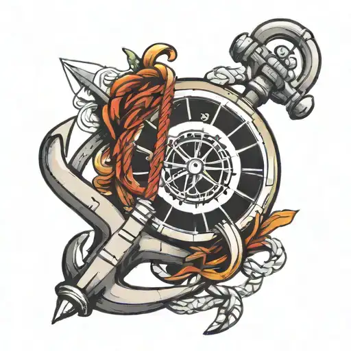 Tattoo design of Anchor with barbell and compass surrounded tattoo design idea