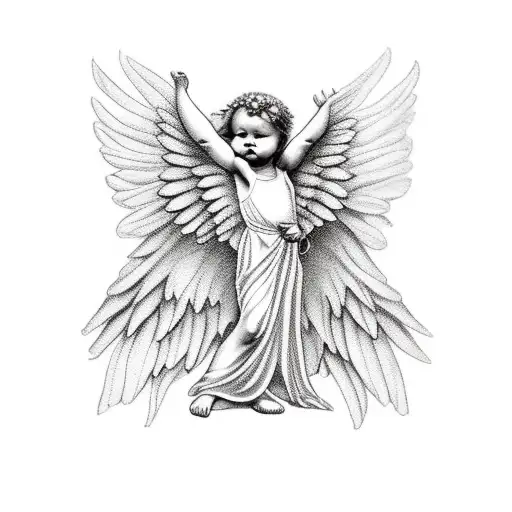 full body cherub angel rolling her eyes  tattoo design idea