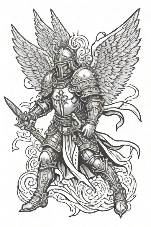 crusader man angel tattoo design idea