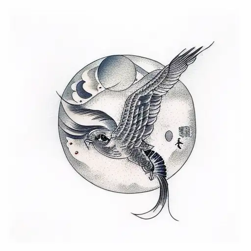 Flying bird and a moon tattoo design idea