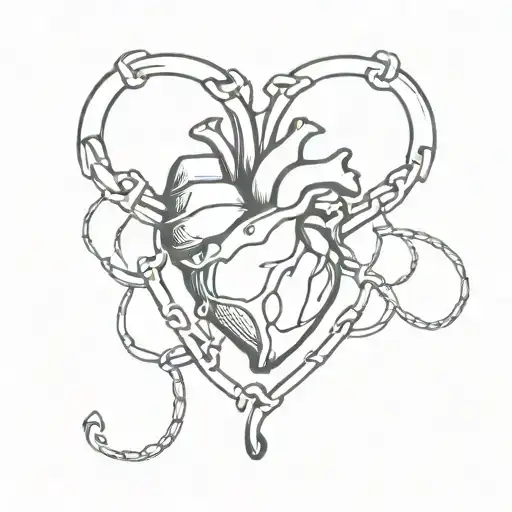 chained real heart tattoo design idea