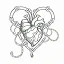 chained real heart tattoo design idea