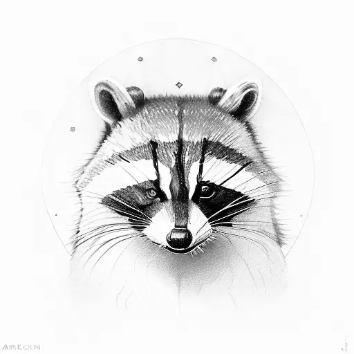 racoon smile whit a Woods in the backstage  tattoo design idea