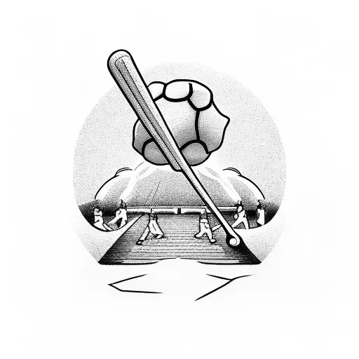 A baseball field with a path leading towards a heavenly gate tattoo design idea