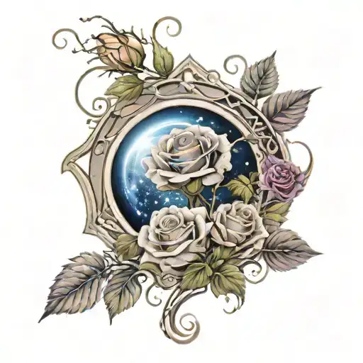 outer space galaxy making roses and vines  tattoo design idea