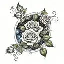 outer space galaxy making roses and vines  tattoo design idea