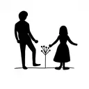 father and daughter holding hands and daughter holding a balloon tattoo design idea