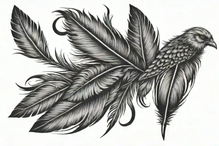 feather with birds sitting together tattoo design idea
