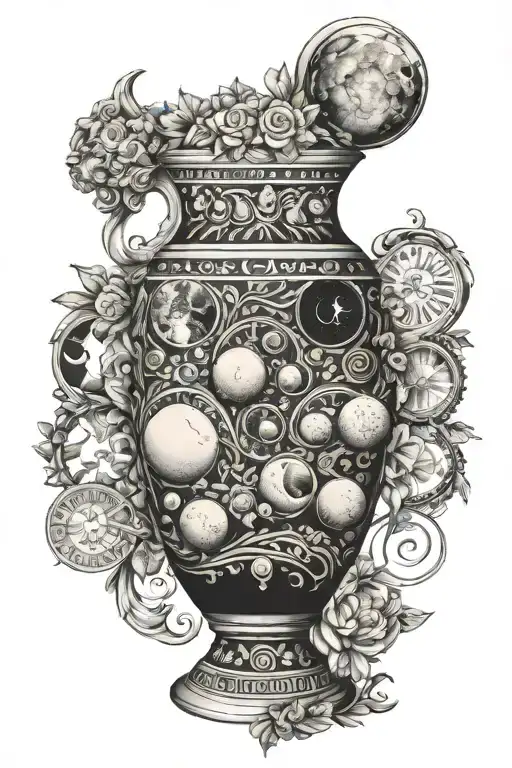 greek vase filled with moon phases tattoo design idea