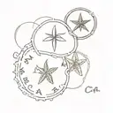 postage stamp including CA on top left and sand dollar in the middle tattoo design idea