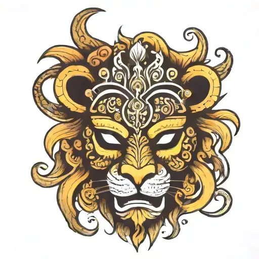 Sri Lankan mask with a lion tattoo design idea