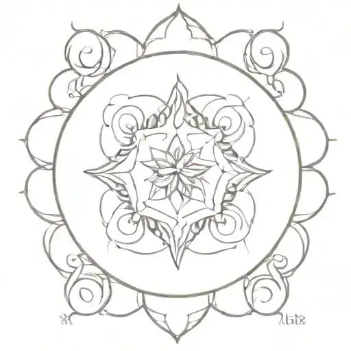 An intricate mandala design incorporating the elements of fire and air for Aries and Gemini tattoo design idea