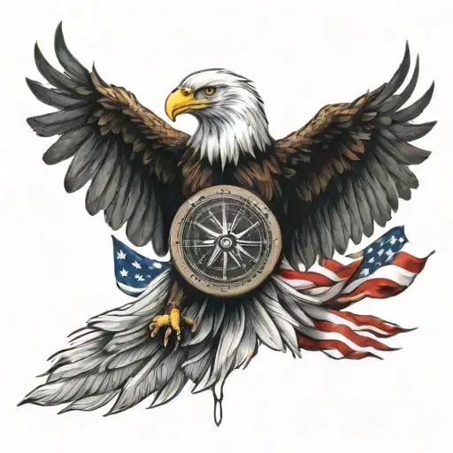 patriotic bald eagle and compass tattoo design idea