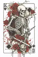 a skeleton with a sword and an inverted king in a playing card tattoo design idea