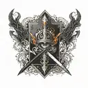 playing card, on one side a secret with swords in fire and on the other a king tattoo design idea