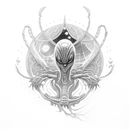 An alien creature inspired by sci-fi movies tattoo design idea