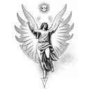 St Michael with sun rays and dove  tattoo design idea