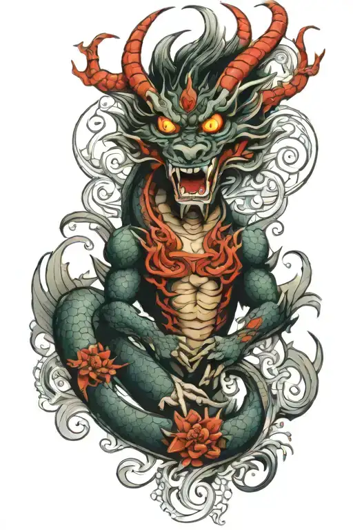 Dragon with Hannya mask tattoo design idea