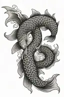 Koi Fish yin and yang with waves crashing in the background tattoo design idea