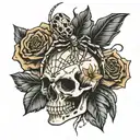 thin spider, skeleton hand with flowers tattoo design idea