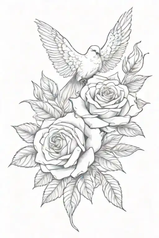 rose, dove bird, butterfly  tattoo design idea