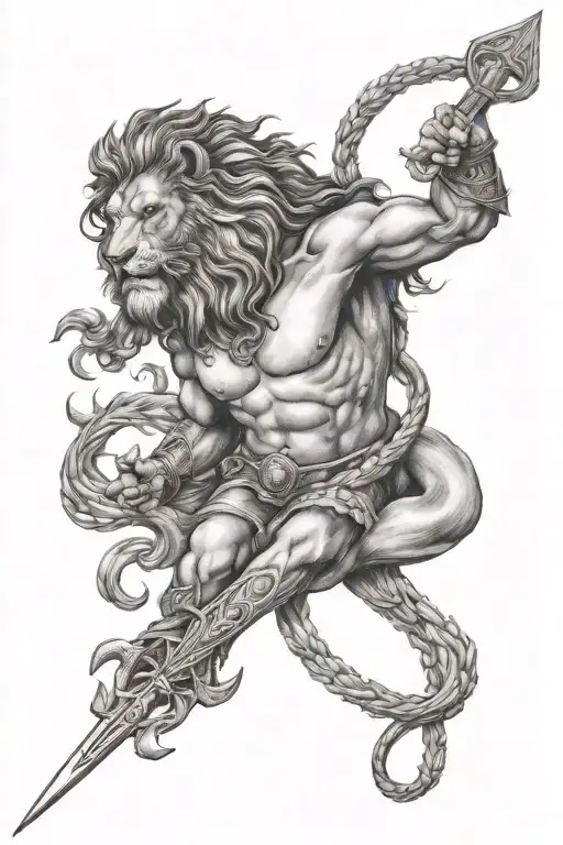 lion poseidon scorpion jesus christian cross mix tattoo design idea