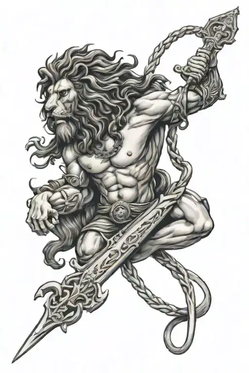 lion poseidon scorpion jesus christian cross mix tattoo design idea