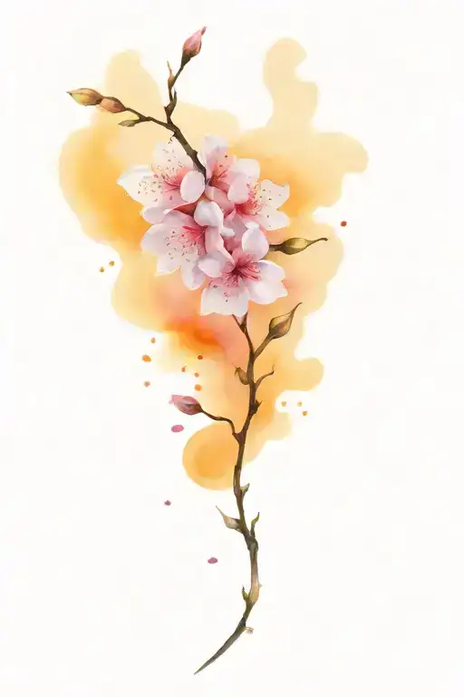 back tattoo and black long stem, pink cherry blossoms, pink cherry blossom petals falling  tattoo design idea