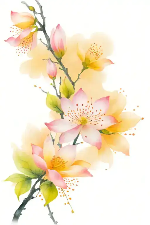 back tattoo and black long stem, pink cherry blossoms and lotus flowers emerging and pink cherry blossom petals falling  tattoo design idea