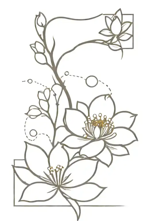 cherry blossom stem, petals falling and lotus flower tattoo design idea