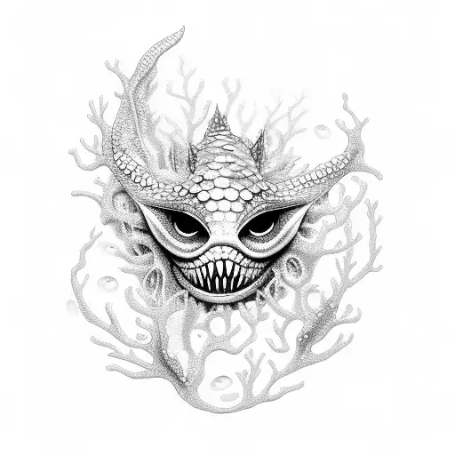 Mermaid Zombie coral fish tattoo design idea