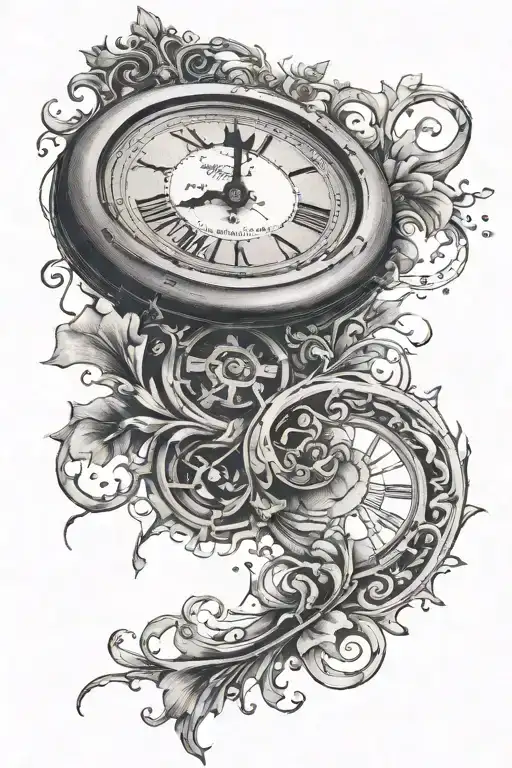 clock that is stuck on 9:28 fading away tattoo design idea