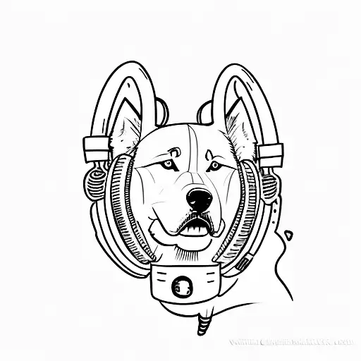 A creative minimalist tattoo of a husky wearing headphones, representing the client's love for music and huskies tattoo design idea