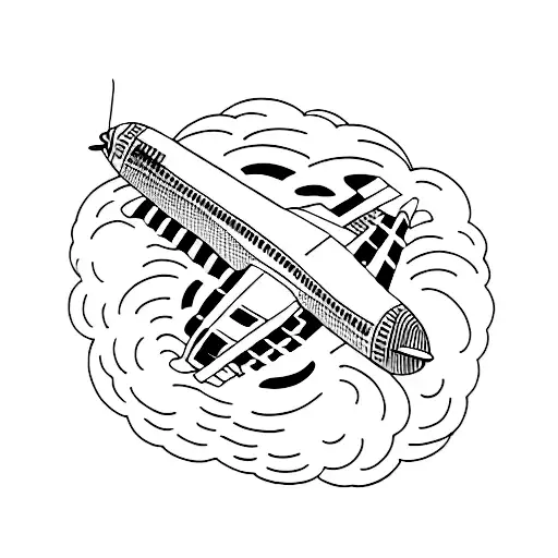 A minimalist tattoo of a plane flying through soundwaves, capturing the client's passion for excision, EDM, and flying tattoo design idea