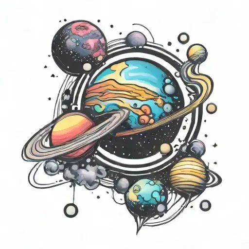galaxy filled with planets tattoo design idea