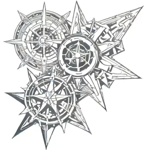 Nautic star and cyber sigilism tattoo design idea