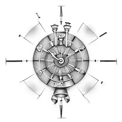 wood grandfather clock with hourglass in the middle tattoo design idea