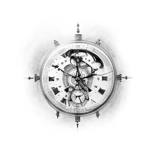 grandfather clock with hourglass in the middle tattoo design idea