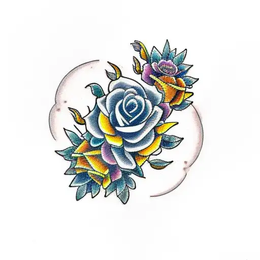Shoulder to elbow length tattoo of magolia flowers and yellow roses tattoo design idea