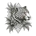 gothic jaguar and dragon with leafs and ferns and birds tattoo design idea