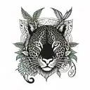 gothic jaguar and dragon with leafs and ferns and birds tattoo design idea