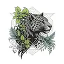 gothic jaguar and dragon with leafs and ferns and birds tattoo design idea